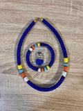 Blue beaded necklace, bracelet and earrings set
